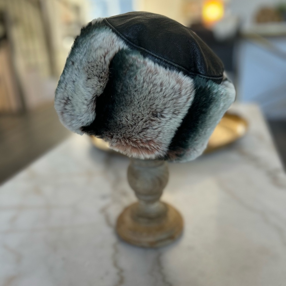 Rabbit fur and leather hat made in Canada